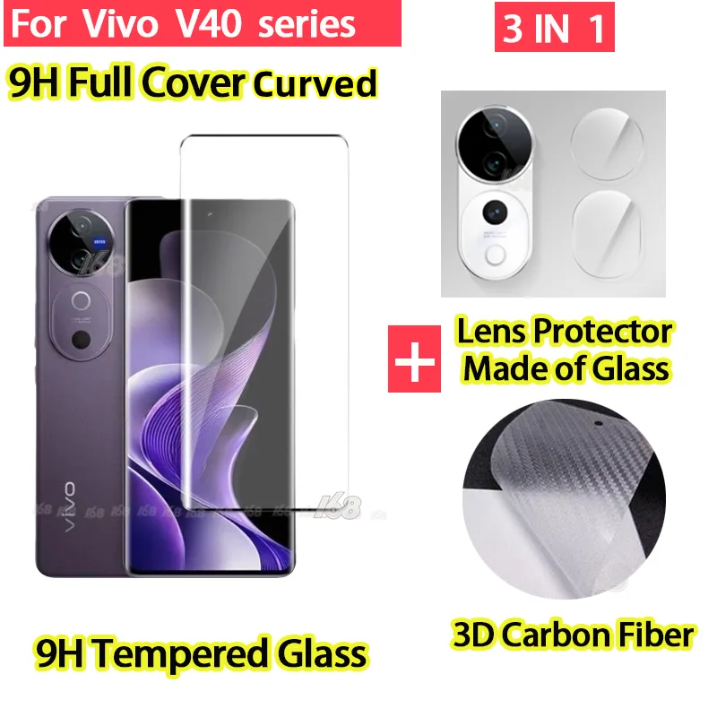 ฟิล์มกระจก Vivo V40 5G ฟิล์ม Vivo V30 V40 Pro ฟิล์มกล้อง ฟิล์มหลังเคฟล่า ป้องกันหน้าจอ และเลนส์กล้อง สำหรับ