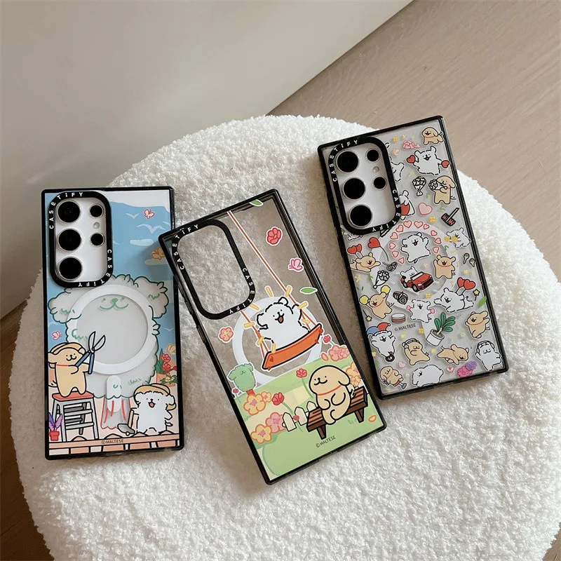 Casetify 【Line Dog Maltese】เคสโทรศัพท์มือถืออะคริลิค กันกระแทก ลายสุนัข สําหรับ Samsung Galaxy S24 Ultra S22 S23 Ultra