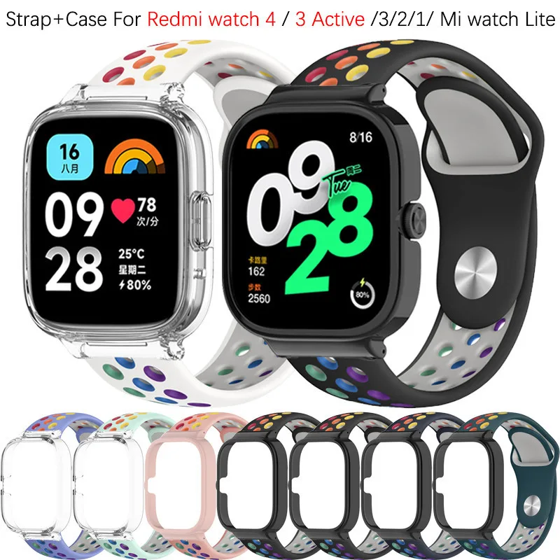 สายรัดซิลิโคนอ่อนนุ่มสีรุ้งสําหรับ Redmi Watch 4 / 3 Active / 3 / 2 / 1 / Mi Watch Lite band Sport สร้อยข้อมือสมาร์ทวอทช์
