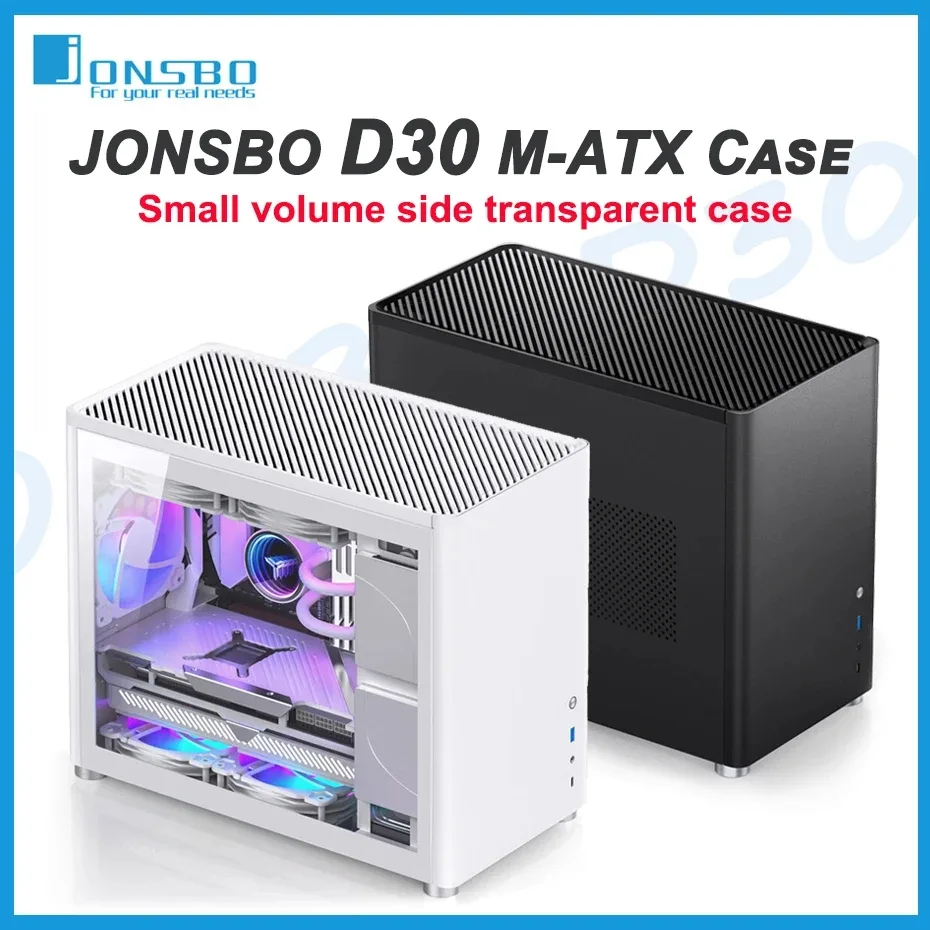 Jonsbo D30 M-ATX เคสอลูมิเนียมใส สีขาว ดํา เงิน รองรับน้ําหล่อเย็น 240 องศา