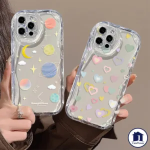 ส่งจากไทย หัวใจรักท้องฟ้าดาวระยิบระยับ เคสใส ใช้ได้กับ iPhone 11 7 8 Plus XR 13 15 12 11 14 Pro Max X XS Max 15Plus