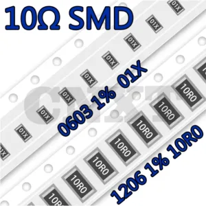 10~50 ชิ้น 10Ω ความแม่นยำของตัวต้านทาน Smd 5% 1% หน้าจอไหม 100 10R0 01X 0603 0805 1206 2512