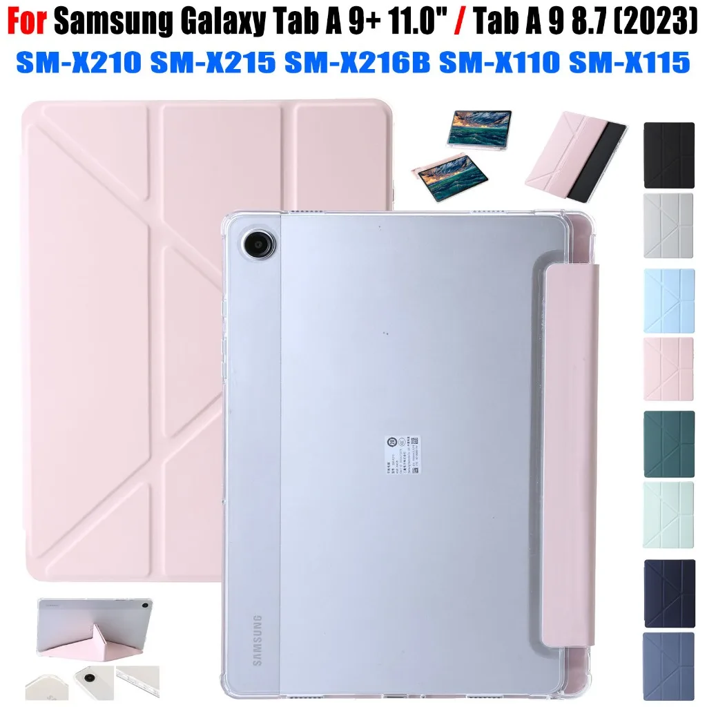 SAMSUNG สําหรับsamsung Galaxy Tab A 9 Plus 11.0 "Tab A 9 8.7นิ้ว (2023) SM-X210 SM-X215 SM-X216B SM-X110 SM-X115 High EndอะคริลิคใสMulti-fold Y-Bracket PUหนังกรณีแท็บเล็ต
