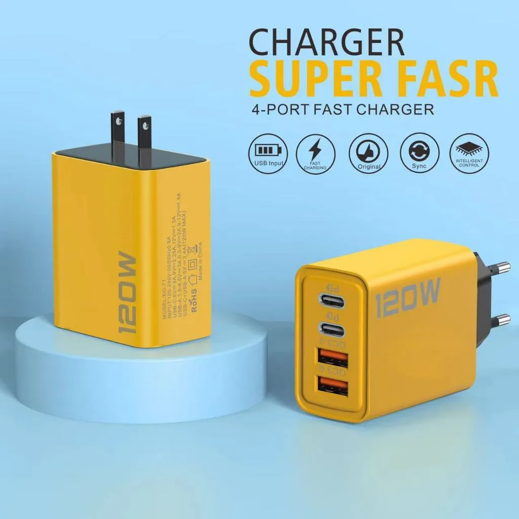 4-in-1 อะแดปเตอร์ชาร์จโทรศัพท์มือถือ USB Type C QC3.0 120W ชาร์จเร็ว สําหรับสมาร์ทโฟน แท็บเล็ต