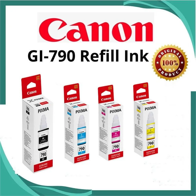 หมึกcanonหมึกเติม(พร้อมกล่อง) CanonGI-790 หมึกเติมแท้  %ใช้กับพริ้นเตอร์อิงค์เจ็ท PixmaG1010G2000G2010G3000G3010G4000/40