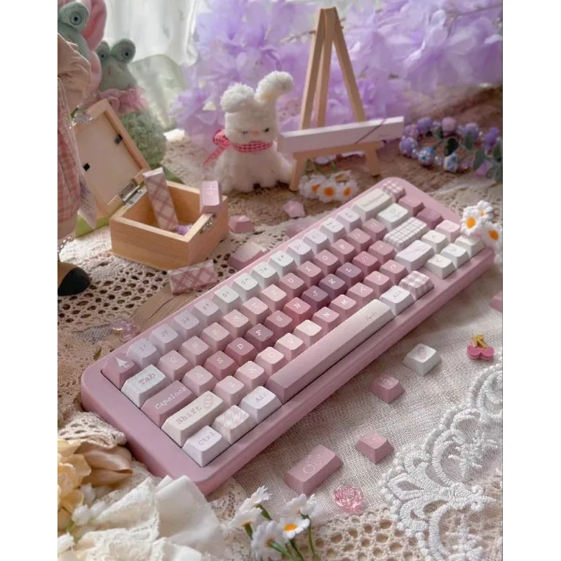 (โค้ดคุ้ม20%) Pink Dry Rose Keycap PBT Cherry Profile Keycapน่ารัก ปุ่มกดคีย์บอร์ด คีย์แคปน่ารัก คีย์แคปสีชมพู