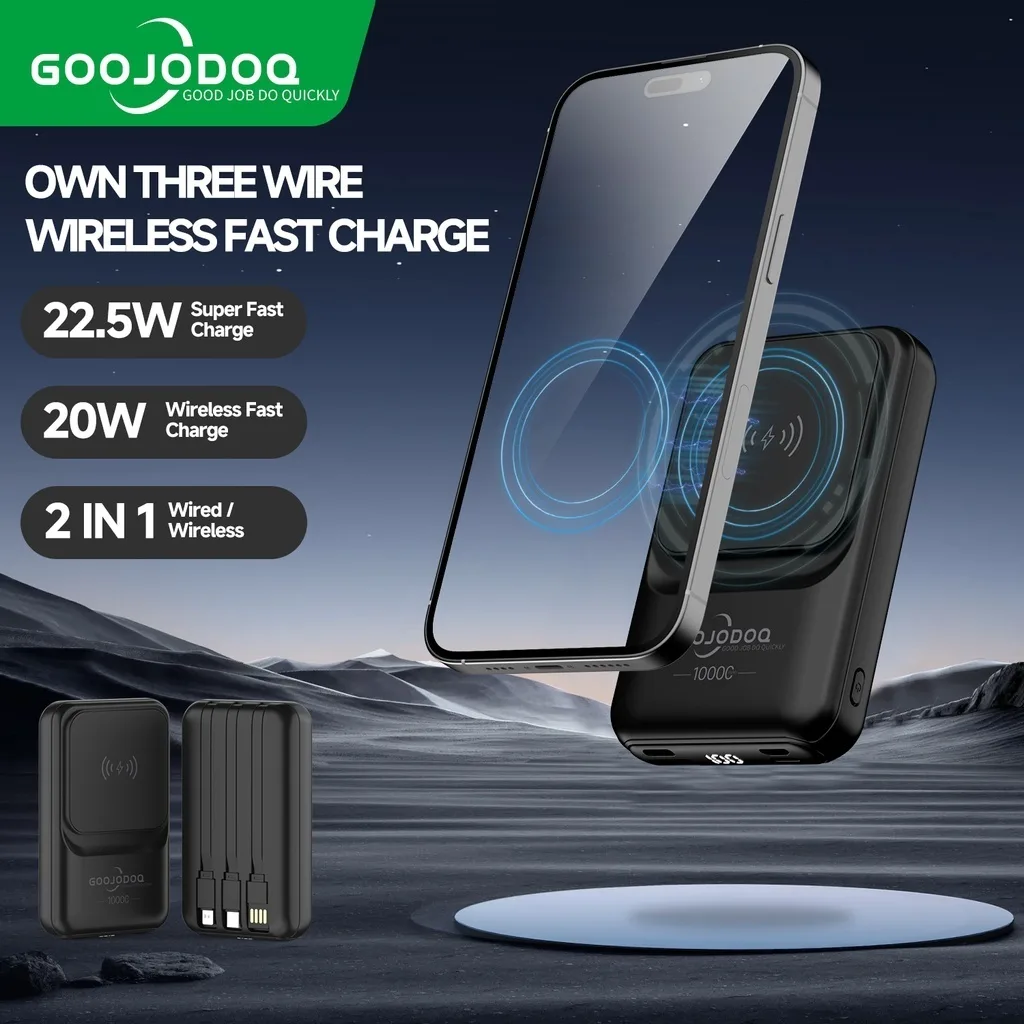 GOOJODOQ พาวเวอร์แบงค์ไร้สาย 10000mAh PD20w ชาร์จเร็ว สําหรับ iphone Android พร้อมสายเคเบิล