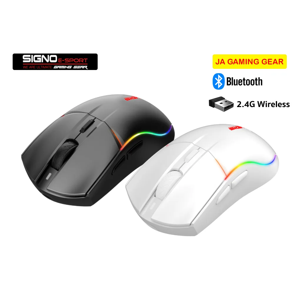 เมาส์เกมมิ่งไร้สาย Signo WG-909 Vecter RGB Wireless Gaming Mouse Dual mode Bluetooth and USB dongle 2.4G (สีขาว/สีดำ)