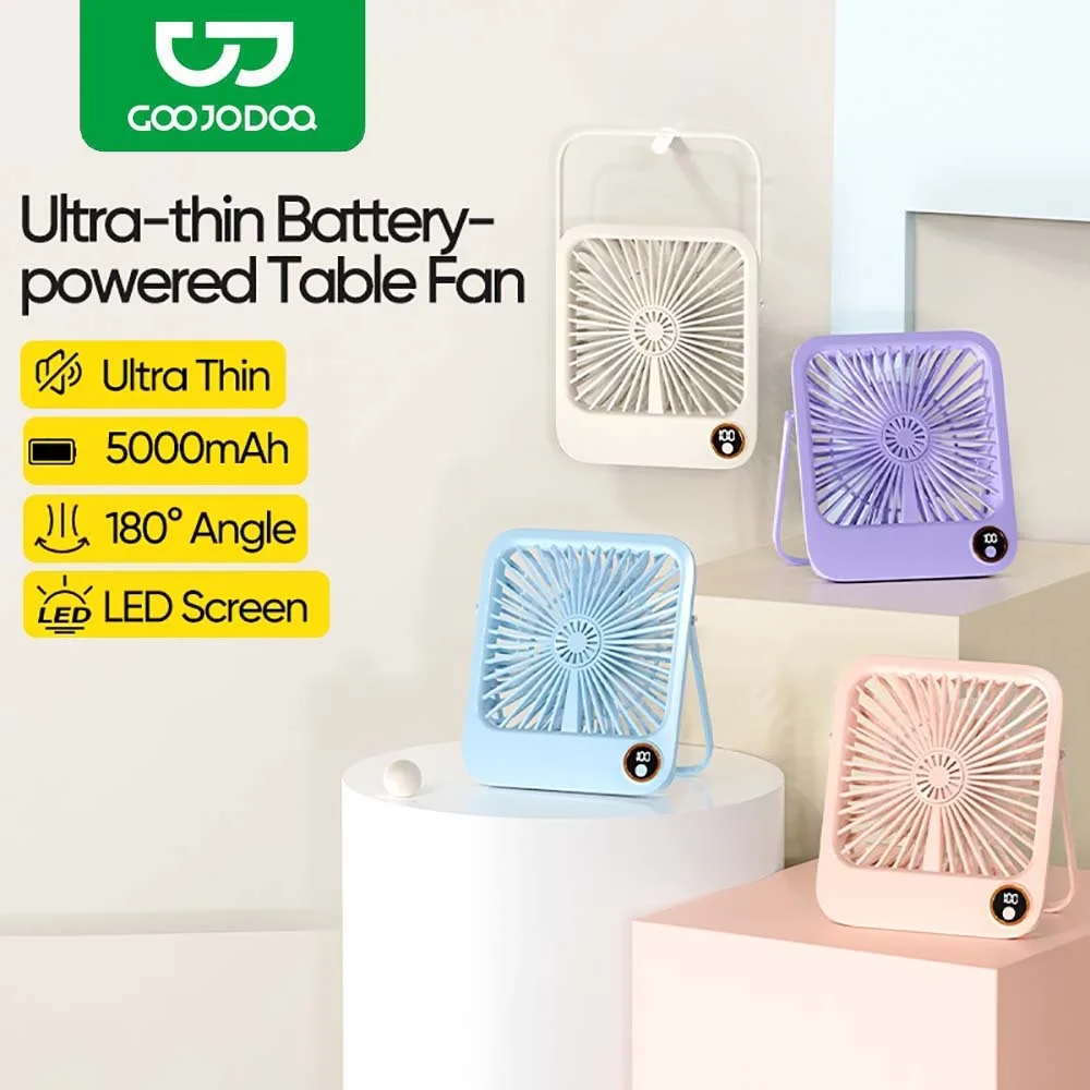 GOOJODOQ พัดลม 3-in-1 180° ลมทรงพลังมุมกว ้ าง 5000mAh 5 Speed จอแสดงผลดิจิตอล LED บางเฉียบ