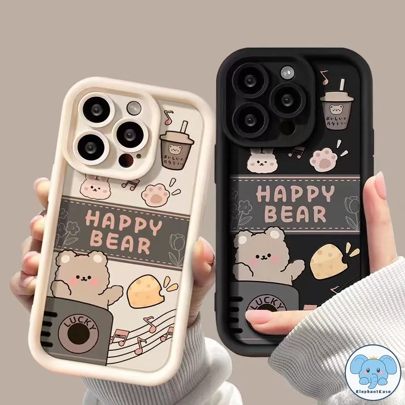แฮปปี้หมีชานมยิ้มดอกไม้ชุด Samsung A14 A03s A13 A15 A05 A03 A12 A24 A25 A52 A23 A50 A32 A21s A54 A05s A34 A02s A53
