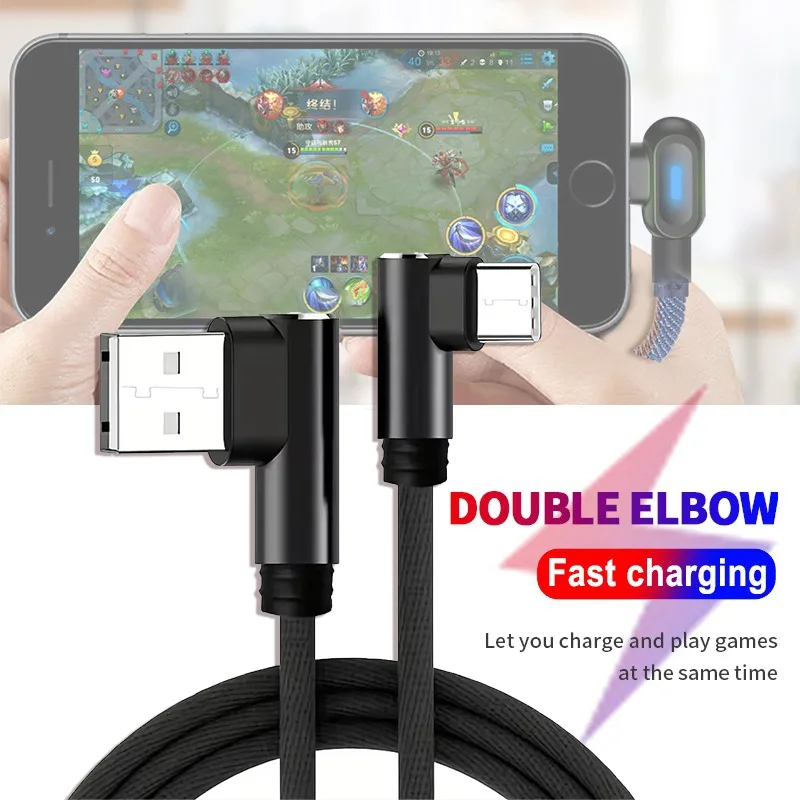 ถูกสุด  สายชาร์จUSB to TypeC /lOS 90องศา สายชาร์จสำหรับเล่นเกมส์
