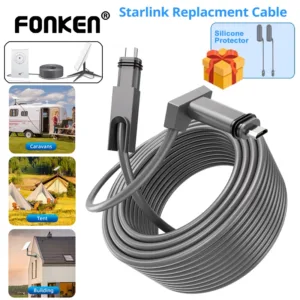 Fonken Standard Actuated Starlink Cable 6.6/33/75/150FT สําหรับ Starlink ดาวเทียมสี ่ เหลี ่ ยม V2 เปลี ่ ยนสายต ่ อ
