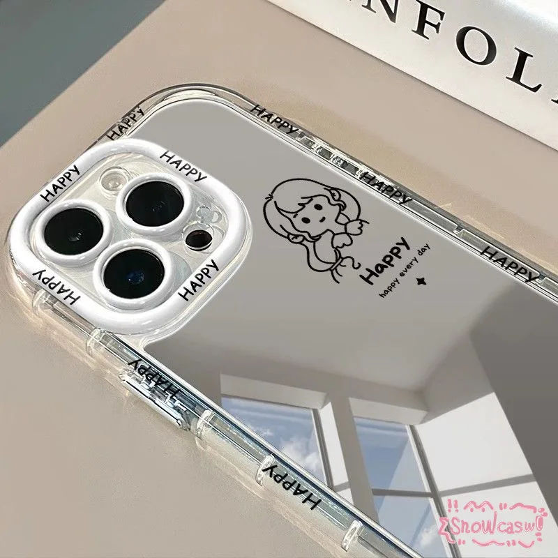 แฮปปี้เกิร์ลบอยคู่รักแต่งหน้ากระจก เคสIPhone 16 15 13 11 Pro Max XR X XS Max 12 14 16 Pro Max 7 14 15 8 Plus SE 2020