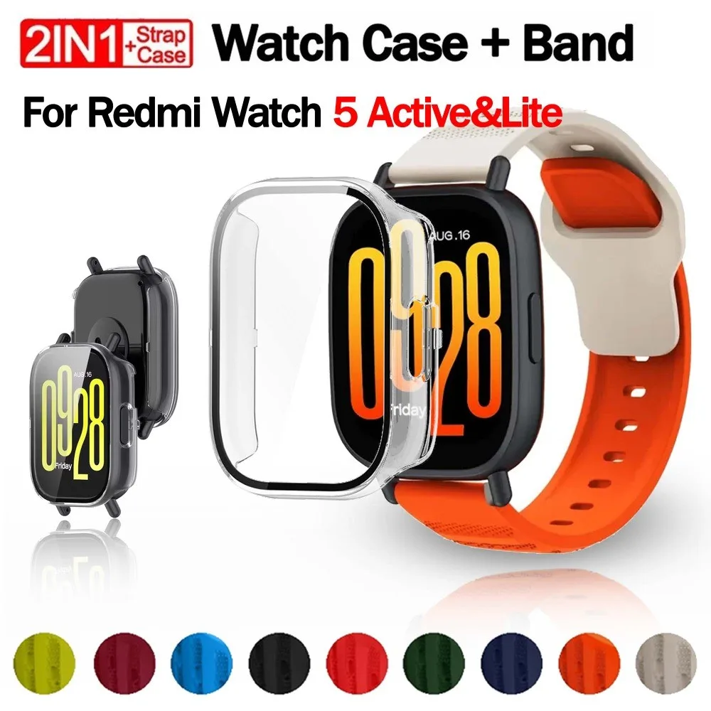 กระจกนิรภัย + PC สําหรับ Redmi Watch 5 Active/Lite สายซิลิโคนป้องกันหน้าจอ shell กันชนสําหรับ Redmi Watch 5 Active Lite ฟิล์มอุปกรณ์เสริม