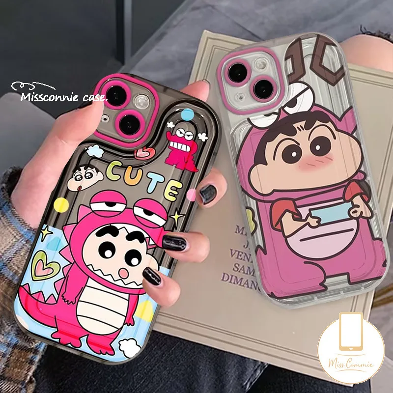 เคสโทรศัพท์มือถือแบบนิ่ม ใส กันกระแทก ลายการ์ตูนชินจังน่ารัก สําหรับ IPhone 15 11 13 12 14 Pro Max 7 8 14 Plus XR 7Plus X XS Max SE 2020