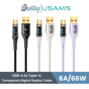 USAMS US-SJ592 Type-C 6A 66W Transparent Digital Display Cable -- Shadow Series 1.2m