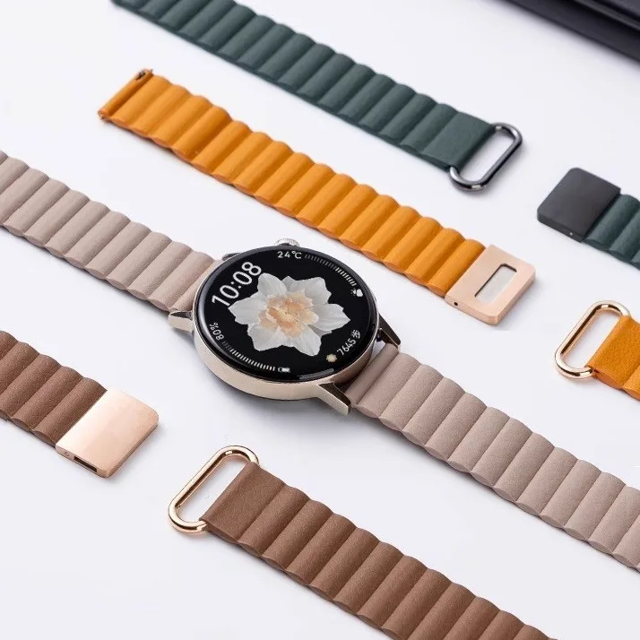 Magnetic Leather Bnad Compatible For Huawei watch GT 5 สาย Huawei watch GT5 Pro Strap / huawei gt5 สาย GT2 /GT3/ GT5 สาย Huawei GT 4 Strap Redmi watch 5 Lite สาย Redmi watch 5 Active Strap / Amazfit bip 5 /GTS3/gts2 / Amazfit GTR 4 / Amazfit GTS4 mini สาย