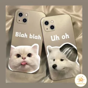 เคสโทรศัพท์สีเงินลายสุนัขและแมวน่ารัก ไอโฟน11 For iPhone12 13 14 15Pro MAX X XS XR 6 7 8Plus SE2020 เคสโทรศัพท์แอปเปิ้ล