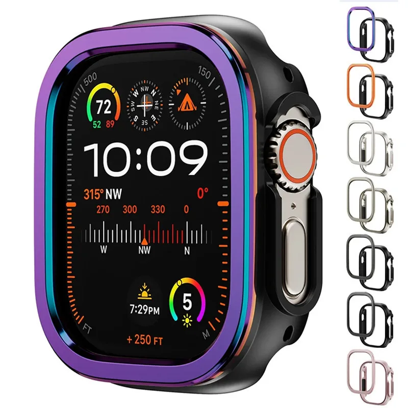 อลูมิเนียมอัลลอยด์โลหะ TPU กรณีกันชนกรอบที่อยู่อาศัย Protector สําหรับ Apple Watch Ultra 2 49 มม.45 มม.41 มม.IWatch Series 9 8 7 6 5 4 SE