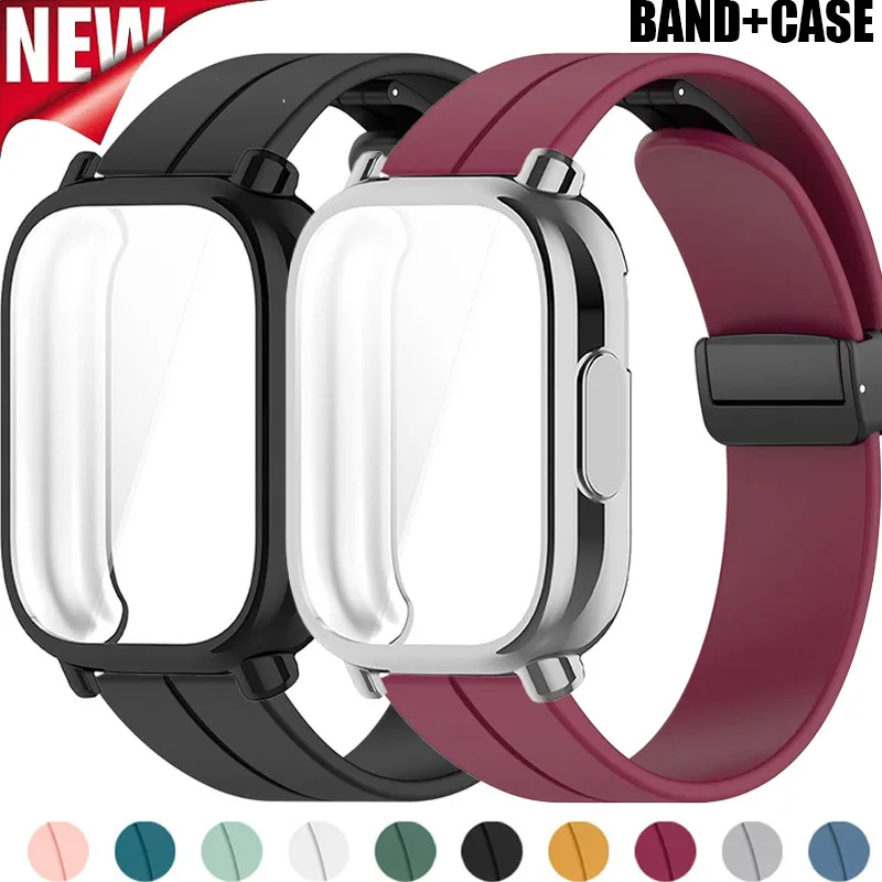 Tpu เคสเต็ม + สายซิลิโคนแม่เหล็กเข้ากันได้สําหรับ Xiaomi Redmi Watch 5 Active ฝาครอบป้องกันอัจฉริยะและสายรัดเข้ากันได้กับ Xiaomi Redmi Watch 5 Lite อุปกรณ์เสริม