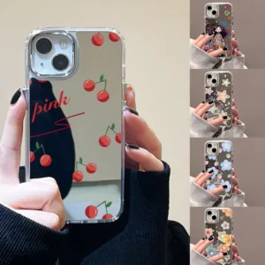 เคสโทรศัพท์มือถือแบบกระจกFor IPhone 11 13 Pro Max 12 14 Case IPhone15 Pro เคสไอโฟนลายสุนัข/แมวกรณีโทรศัพท์มือถือชุบกระจก