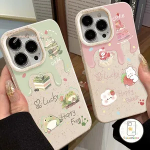แฮปปี้กบโชคดีกระต่าย ย่อยสลายได้แขนอ่อน iPhone 11 13 14 Pro Max 15 XR 14 12 6 7 15 8 6s Plus SE 2020 XS MAX X