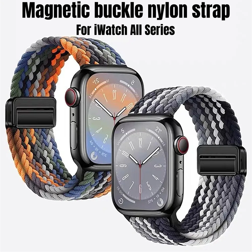 สายนาฬิกาข้อมือไนล่อน ยืดหยุ่น หัวเข็มขัดแม่เหล็ก แบบเปลี่ยน สําหรับ Apple Watch S9 8 7 5 4 3 SE2 ULTRA iWatch 49 มม. 45 44 42 41 40 38