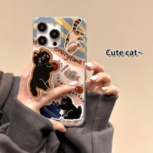 【COD】เคส for ไอโฟน 15 Pro Max 15 Pro 15 14 13 12 11 แมว การ์ตูน วงเล็บโทรศัพท์มือถือ Hard Case iPhone