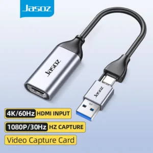 ⚡COD⚡Jasoz การ์ดจับภาพวิดีโอ Video Capture Card USB to Type-C+HDMI Video Audio Recording for Gaming
