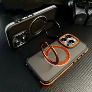 【360° ขายึดหมุนได ้ /เคสแข ็ งอะคริลิกแมตต ์ /Orange 】 เคสเข ้ ากันได ้ กับเคส iPhone 12 14 13 15 11
