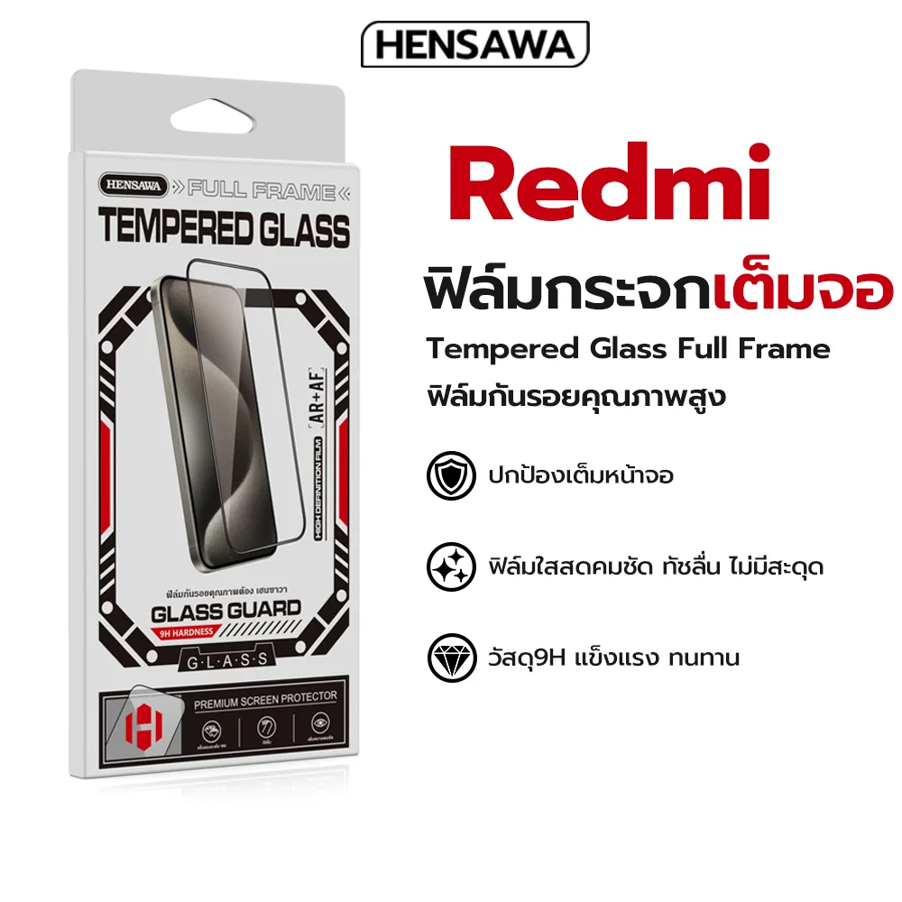 Hensawa ฟิล์มกระจก เต็มจอใส Redmi K20 K30 Pro A1 2 plus a3 mi7 8 8a mi9 9a 9c 9i 9T 10a 10c 12c 13c 14C HD Screen