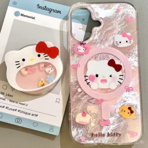 เคสโทรศัพท์สำหรับ iPhone 7 8 x XS XR xsmax 11 12 13 14 15 16 Pro Max PLUS Lollipop KT Cat โยกตัวยึดแม่เหล็กหุ้มทั้งเครื่องเคสนิ่มกันกระแทกเคสป้องกัน fxoa