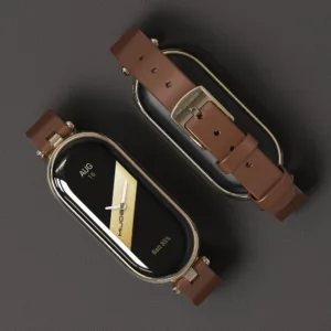 MIJOBS มิโจบ ผู้หญิงสายหนังสําหรับ for Mi Band 9 8 7 6 5 4 3หนังเทียมโลหะเชื่อมต่อสายสําหรับ Xiaomi Smart Band 8
