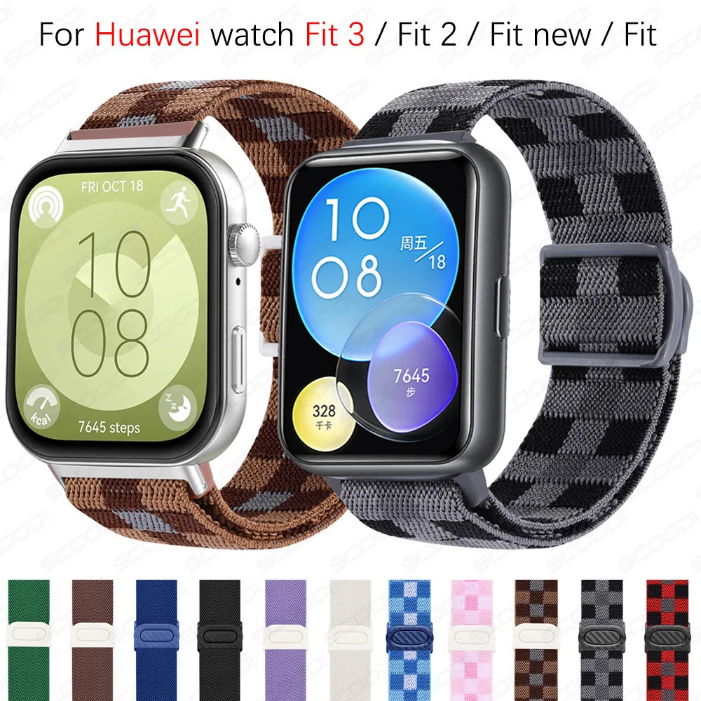 สายไนลอนยืดแบบปรับได้สําหรับนาฬิกา Huawei Fit 3 / Fit 2 / Fit / Fit สร้อยข้อมือใหม่ สายสมาร์ทวอทช์แบบปรับได้ยืดหยุ่น