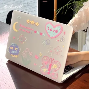 Shesell พร้อมส่ง✨เคสสำหรับแมคบุ๊คใส(ผิวด้าน)Air13/Air15/Pro13นิ้ว Doodle butterfly M1/M2/M3 เคส macbook A2681