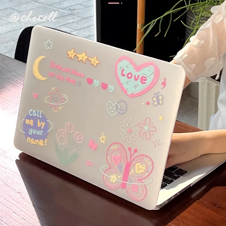 Shesell พร้อมส่ง✨เคสสำหรับแมคบุ๊คใส(ผิวด้าน)Air13/Air15/Pro13นิ้ว Doodle butterfly M1/M2/M3 เคส macbook A2681