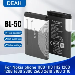 แบตเตอรี่ แท้ BL-5C สำหรับ Nokia 1100 1110 1200 1208 2270 2600 1112 1600 bl-5c แบบชาร์จไฟได้ ความจุแบตเตอรี่ 3.7V 1020mA