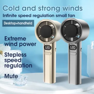 Niye พัดลมมินิแบบชาร์จไฟได้ 5000mah พัดลมเจ็ทมือถือลมแรง 120 เกียร์ความเร็วลมจอแสดงผลดิจิตอลพัดลมเทอร์โบแบบปรับได้