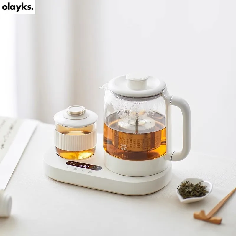 Olayks สุขภาพหม้อมินิเครื่องชงชากาต้มน้ําอุณหภูมิต้มชา All-in-One เครื่องทําความร้อน Coaster ไอน้ําสเปรย์ประเภทนึ่งกาน้ําชามัลติฟังก์ชั่หม้อสตูว์สํานักงาน Thermostatic มัลติฟังก์ชั่ครัวเรือนแก้วกาต้มน้ําดอกไม้ถ