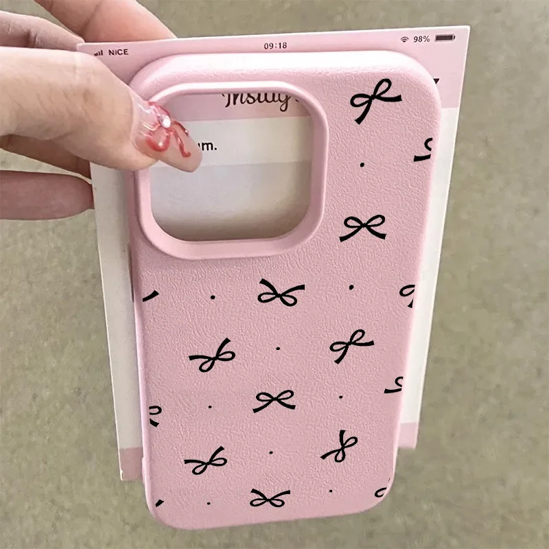 ใหม่น่ารักสีดํา Spot Bow เคสโทรศัพท์สําหรับ IPhone 11 12 13 14 15 Plus Xr X XsMax 11pro 13pro 14pro 7/8 Plus Se2020 16 แฟชั่นขนาดใหญ่ขอบนุ่มเคสโทรศัพท์