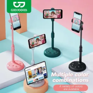GOOJODOQ ที่วางขาตั้งโทรศัพท์มือถือ 360 หมุนได้เดสก์ท็อป/ขาตั้งออกอากาศแบบปรับได้ (ใส่โทรศัพท์มือถือ/แท็บเล็ต)