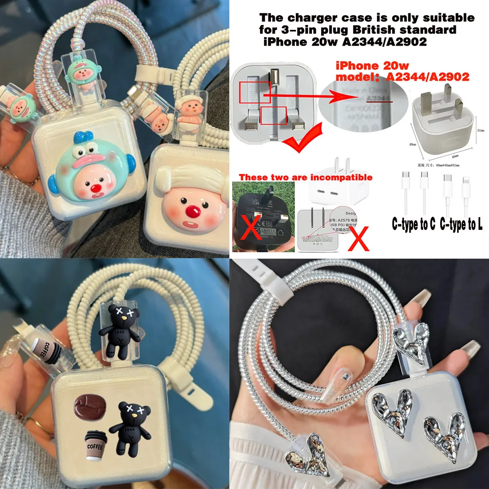 สําหรับโทรศัพท์ 15 ปลั๊กพับ 3 ขา 20W A2344/A2902 สแควร์น่ารัก Beaver การ์ตูน Charger cove Fast charging Charger เคสป้องกันสําหรับ iPhone 12 13 14