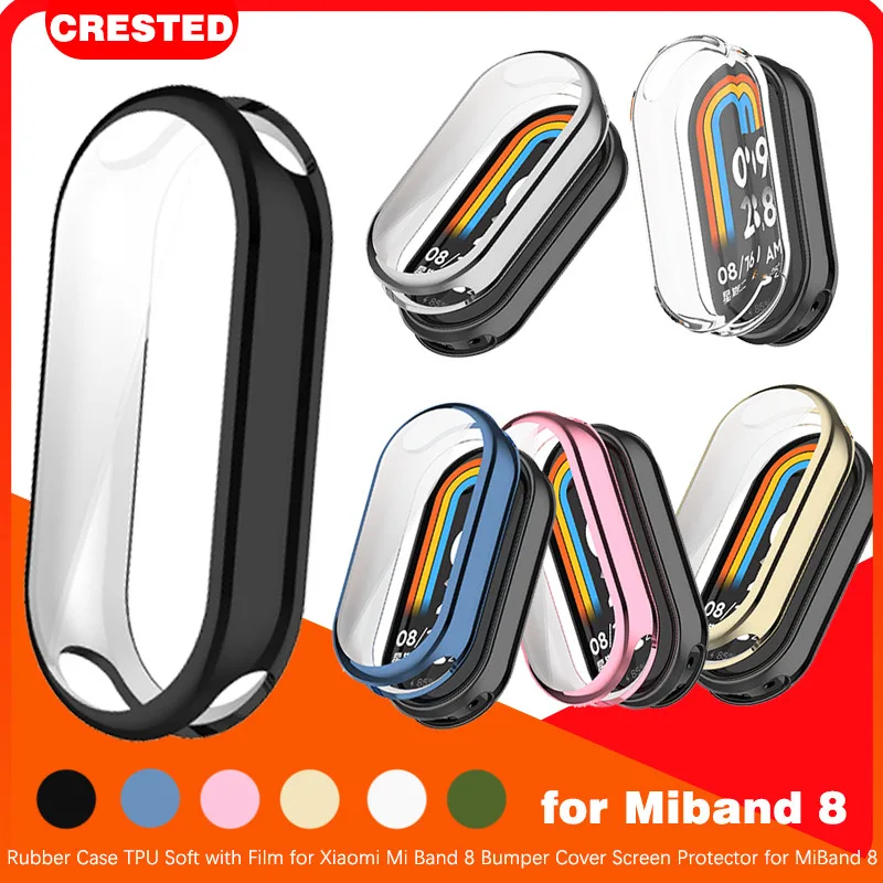 กรณียาง TPU นุ่มด้วยฟิล์มสำหรับ Xiaomi Mi Band 8 กันชนฝาครอบป้องกันหน้าจอสำหรับ Smartwatch Mi Band 8