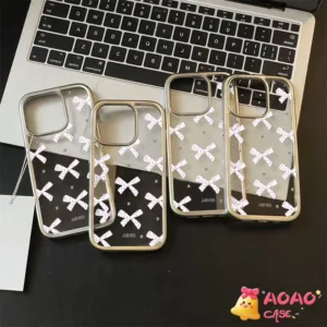 เคสไอโฟน13 16 สำหรับ iPhone 11 15 16 13 14 12 Pro Max XR 16 7 8 14 Plus X XS MAX SE 2020 แรบบิทแรบบิทโบว์นุ่มแบบโปร่งใส