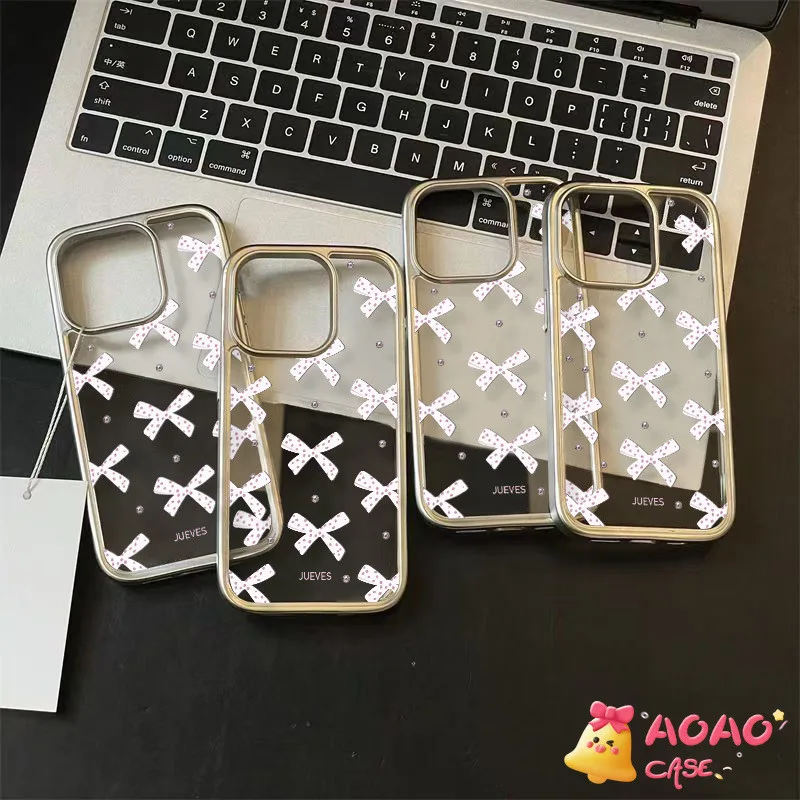 เคสไอโฟน13 16 สำหรับ iPhone 11 15 16 13 14 12 Pro Max XR 16 7 8 14 Plus X XS MAX SE 2020 แรบบิทแรบบิทโบว์นุ่มแบบโปร่งใส