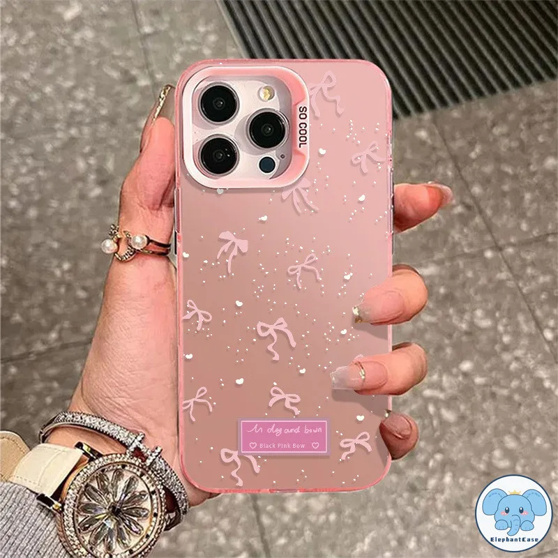 โบว์สีชมพูหวานเข้ากันได้เคสไอโฟน 11 16 13 15 14 12 Pro Max XR 7Plus X XS Max 16 7 8 15 14 Plus SE TPU นุ่มกันกระแทกเคส