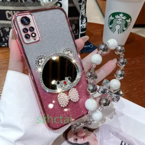 เคสโทรศัพท์ Redmi Note 11 4G note 11s 4G note 11 pro 4G note 11 pro 5G กระจกแต่งหน้าหูหมีมงกุฎหรูหราพร้อมเชือกเส้นเล็ก เคส Redmi Note 11 4G note 11s 4G note 11 pro 4G note 11 pro 5G