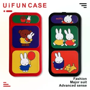 การ์ตูนน่ารักหมี Miffy กระต่ายพับ Kickstand หนังเคสโทรศัพท์สําหรับ iPhone 16 15 14 13 12 Pro Max 11 TPU ปกหลังสกปรกทนปลอก