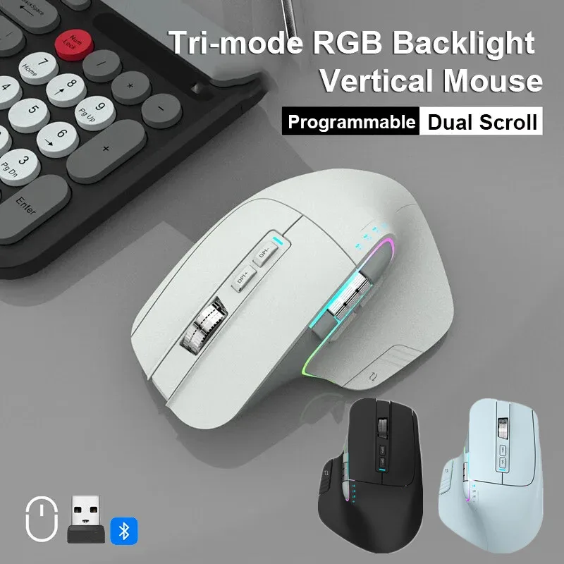 เมาส์ไร้สาย 2400 DPI USB Optical เม้าส์บลูทูธ 2.4 Ghz แบบมีสาย Tri-mode Type-C ชาร์จเมาส์สําหรับเล่นเกมเมาส์คอมพิวเตอร์ Mute Office RGB Ergonomic สําหรับแล็ปท็อปพีซีโน้ตบุ๊ค Ipad