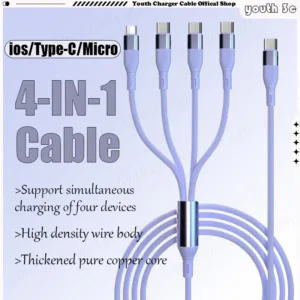 อัพเกรด PD100W สายชาร์จเร็ว 4 in 1 Type C ชาย 3 Type C สายชาร์จ Fast & ที่เชื่อถือได้ Type C Data Transfer Cable สําหรับโทรศัพท์ 4 ตัว พร้อมกัน ios/Type-C/Micro